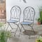 Glitzhome® 36.5" Green Outdoor Metal Folding Bistro Chairs with Ceramic Tiles Seat, 2ct.